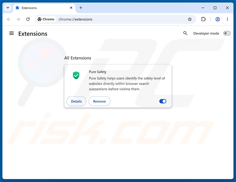 Usuwanie rozszerzeń Google Chrome związanych z Pure Safety (pureextension.net)