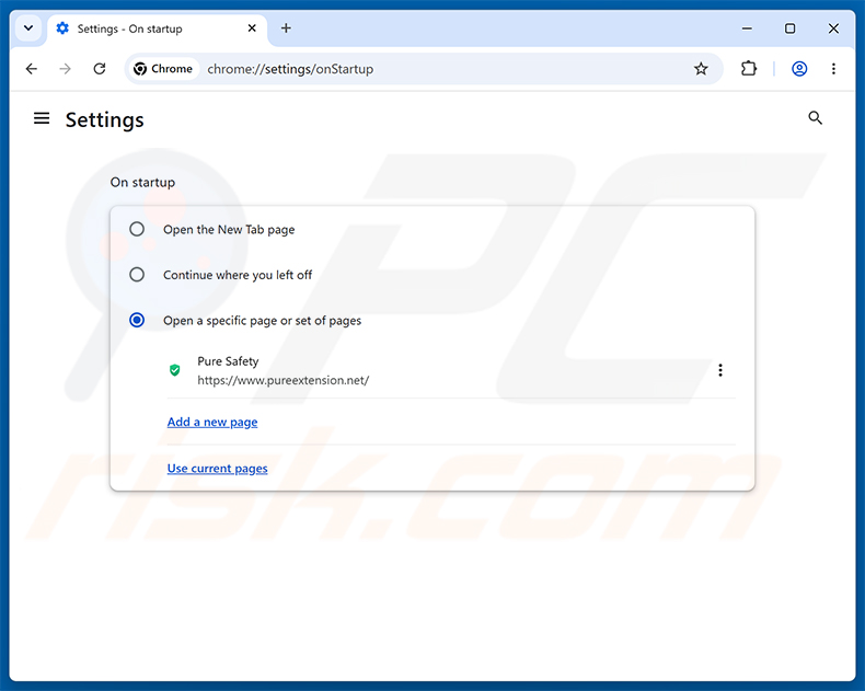 Usuwanie Pure Safety (pureextension.net) ze strony głównej Google Chrome