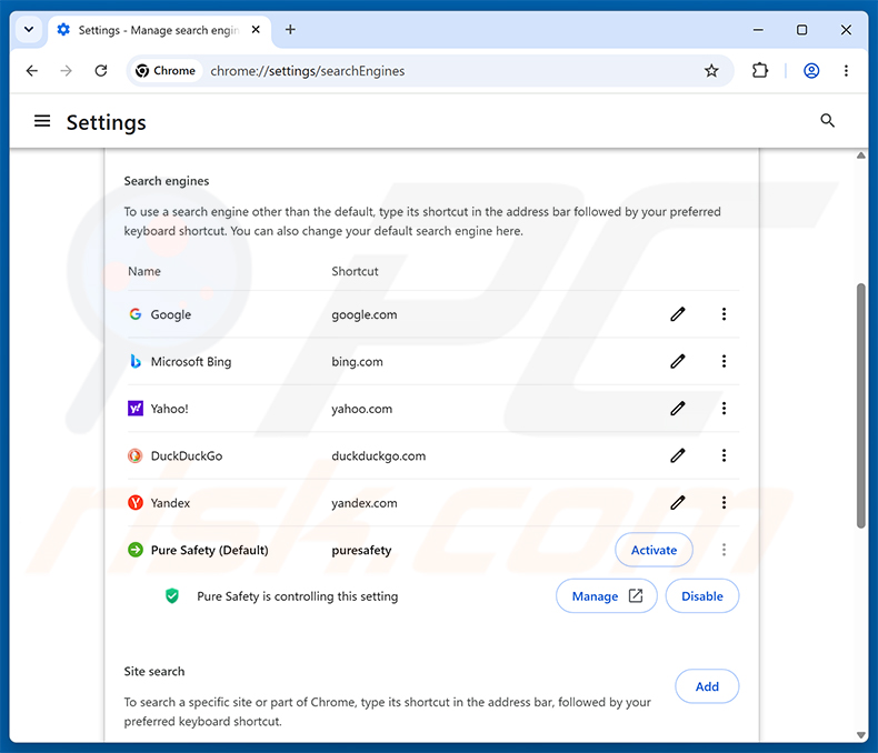 Usuwanie Pure Safety (pureextension.net) z domyślnej wyszukiwarki Google Chrome