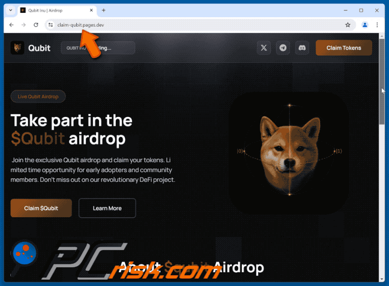 Wygląd $Qubit Airdrop Scam (claim-qubit.pages[.]dev) (GIF)