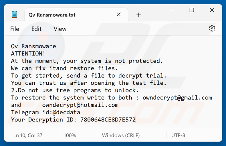 Żądanie okupu ransomware Qv (Qv Ransomware.txt)