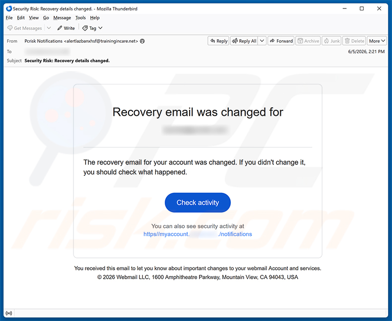 Kampania spamowa Recovery Email Was Changed Scam
