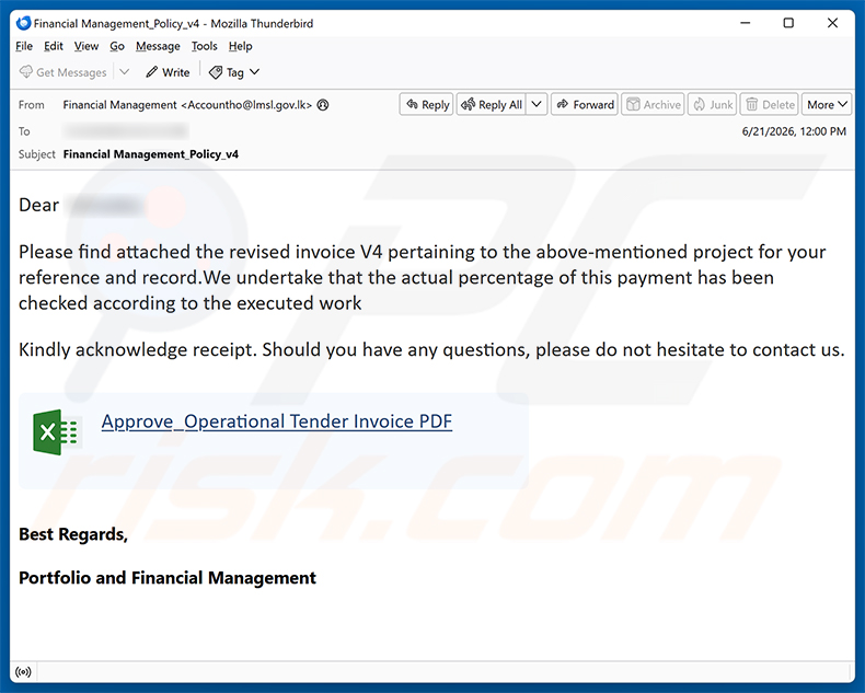 Kampania spamowa Revised Invoice oszustwo e-mailowe