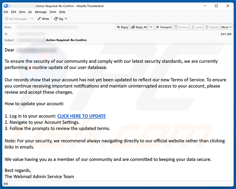 Kampania spamowa e-mail Routine Update Of User Database