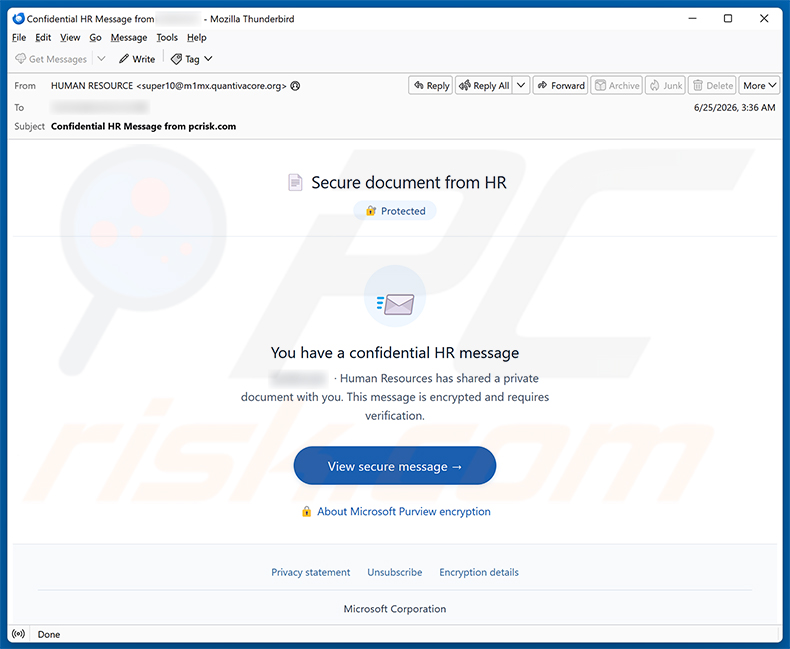 Kampania spamowa e-mail Secure Document From HR