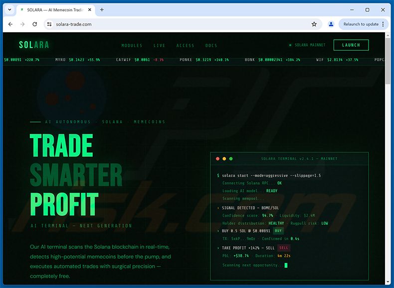 SOLARA — AI Memecoin Trading Terminal On Solana oszustwo (solara-trade[.]com)