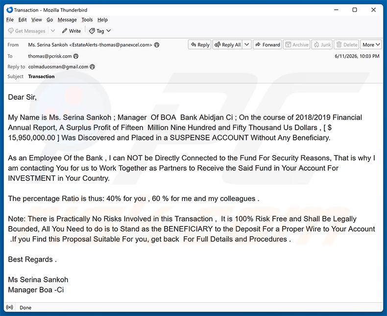 Kampania spamowa oszustwa e-mailowego Surplus Profit Email Scam