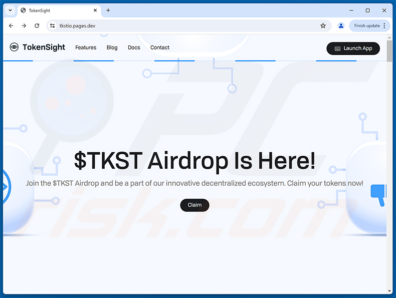 TokenSight ($TKST) Airdrop oszustwo (tkstio.pages[.]dev)