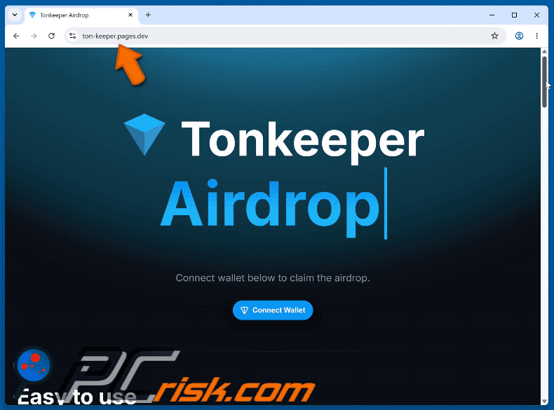 Wygląd Tonkeeper Airdrop Scam (ton-keeper.pages[.]dev) (GIF)
