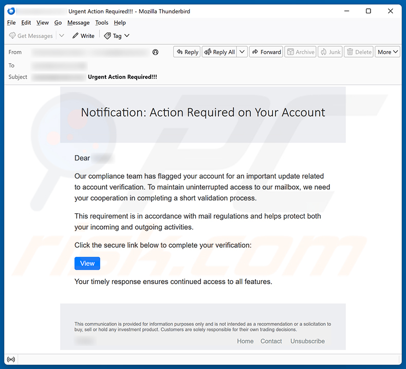 Kampania spamowa e-mail Update Related To Account Verification