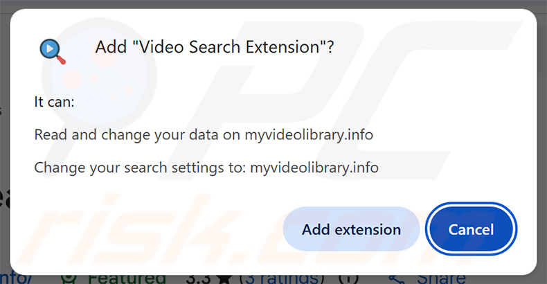 Uprawnienia wymagane przez porywacza przeglądarki Video Search Extension (myvideolibrary.info)