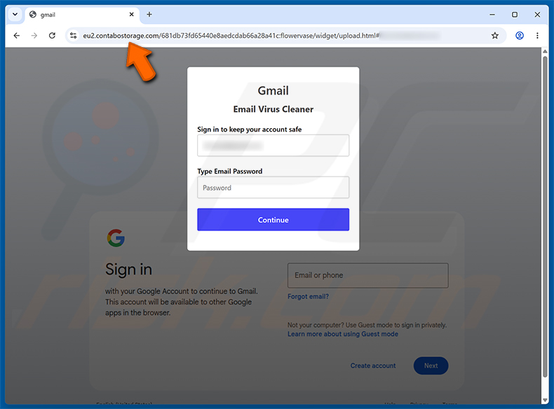 Strona phishingowa Virus Found In Your Mailbox