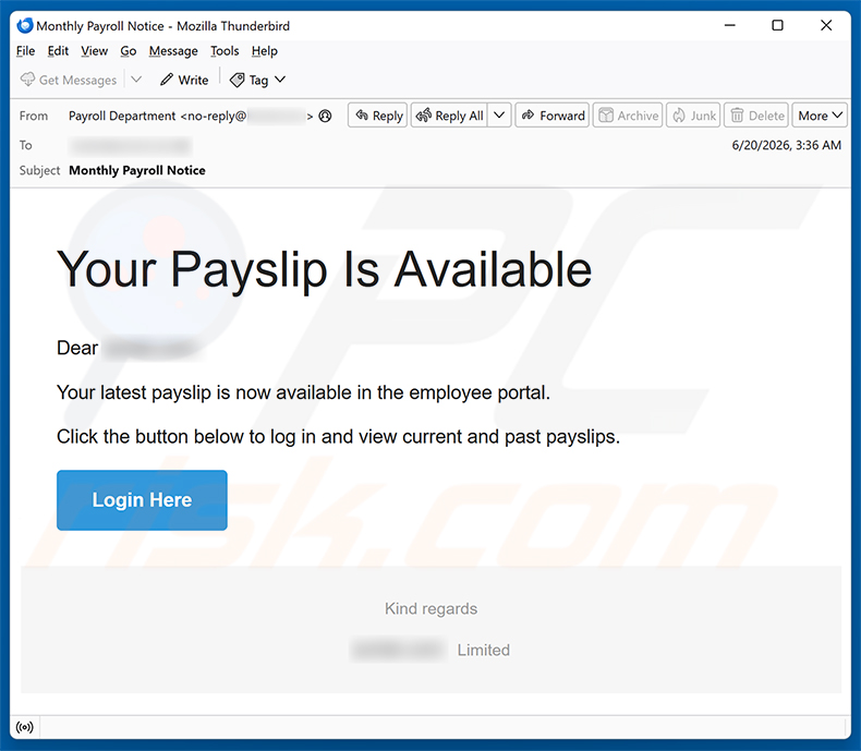 Kampania spamowa e-mail Your Payslip Is Available
