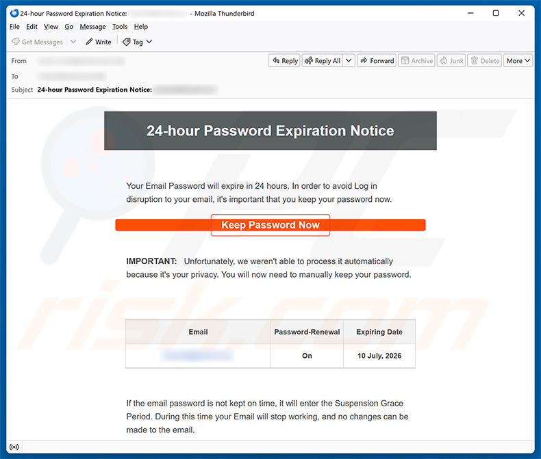 Kampania spamowa e-mail 24-Hour Password Expiration Notice