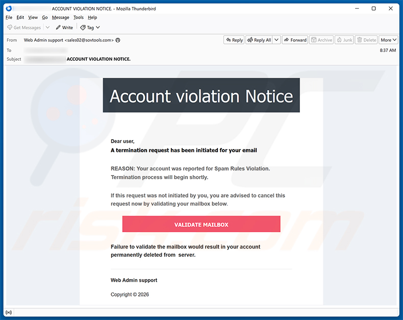 Kampania spamowa e-mail Account Violation Notice