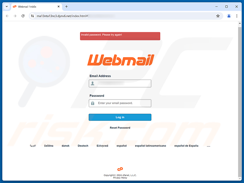 Strona phishingowa AI Powered Webmail Scam