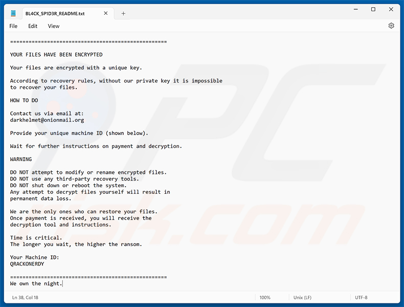 Żądanie okupu ransomware BL4CK SP1D3R (BL4CK_SP1D3R_README.txt)