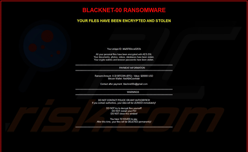 Tapeta pulpitu ransomware BLACKNET