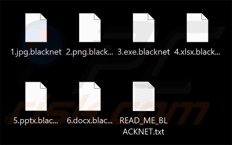 Pliki zaszyfrowane przez ransomware BLACKNET (rozszerzenie .blacknet)