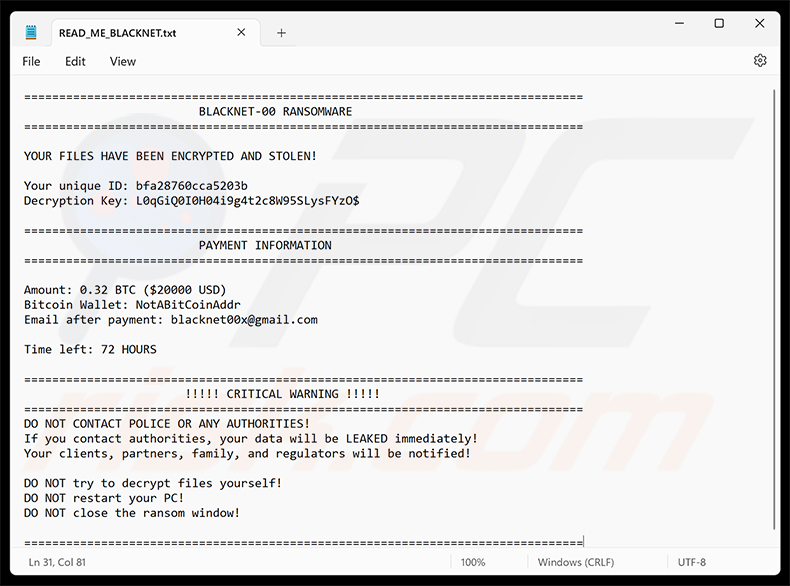 Żądanie okupu ransomware BLACKNET (READ_ME_BLACKNET.txt)