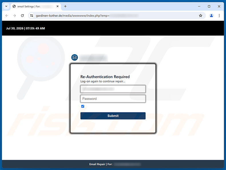 Strona phishingowa cPanel - Re-validate SSL/TLS