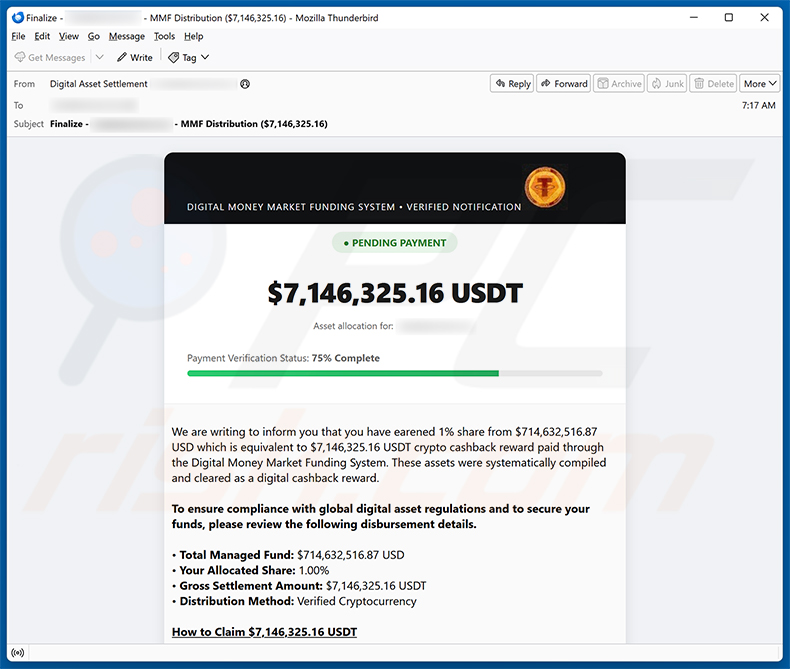 Kampania spamowa Crypto Cashback Reward