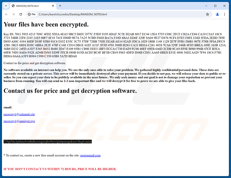 Żądanie okupu ransomware Developer (RANSOM_NOTE.html)