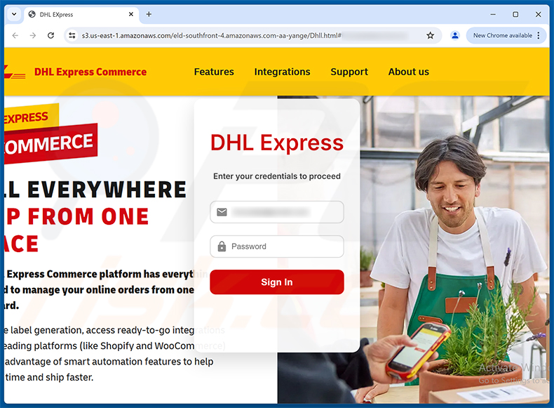 Strona phishingowa DHL Express Shipment Update