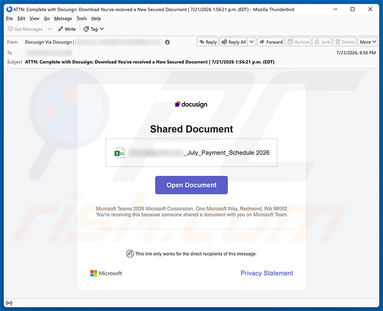 Kampania spamowa DocuSign - Shared Document Email Virus