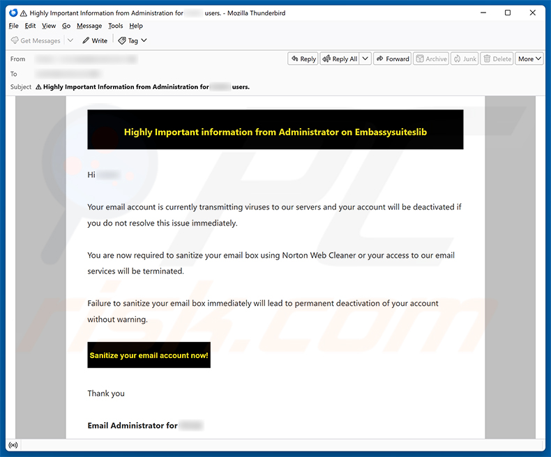 Kampania spamowa e-mail Email Account Is Currently Transmitting Viruses
