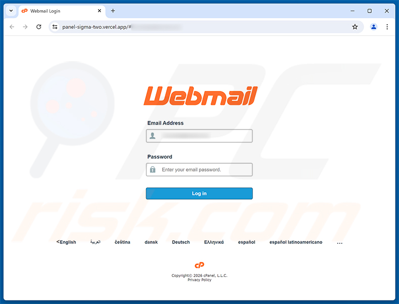 Strona phishingowa Email Migration Notice Scam
