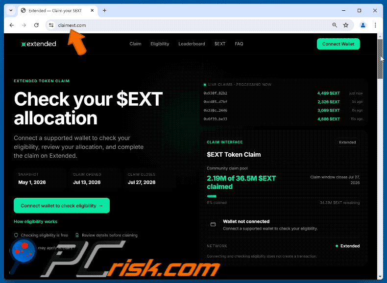Wygląd Extended ($EXT) Allocation Scam (GIF)