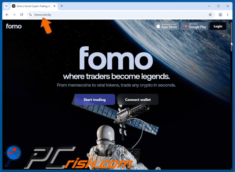 Wygląd oszustwa Fake Fomo Trading Platform (GIF)