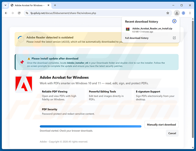 Złośliwa witryna promowana przez kampanię spamową Finance Department Secure Document Email Virus