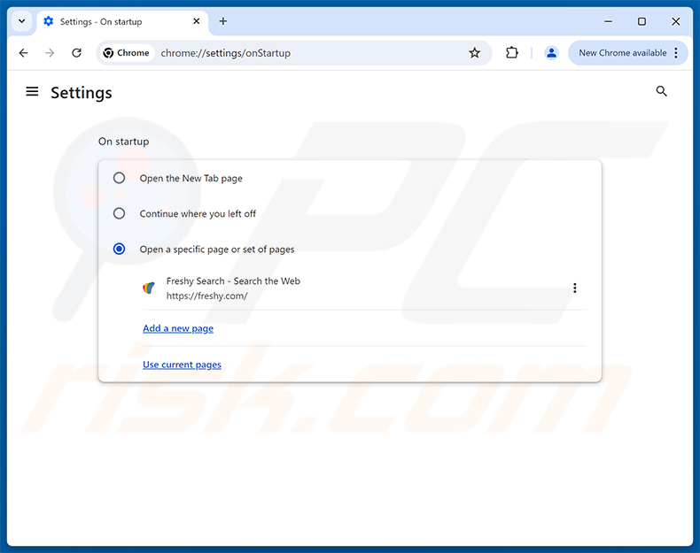 Usuwanie Freshy Search (freshy.com) ze strony głównej Google Chrome