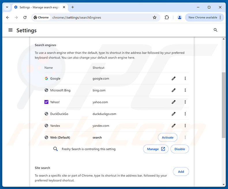 Usuwanie Freshy Search (freshy.com) z domyślnej wyszukiwarki Google Chrome