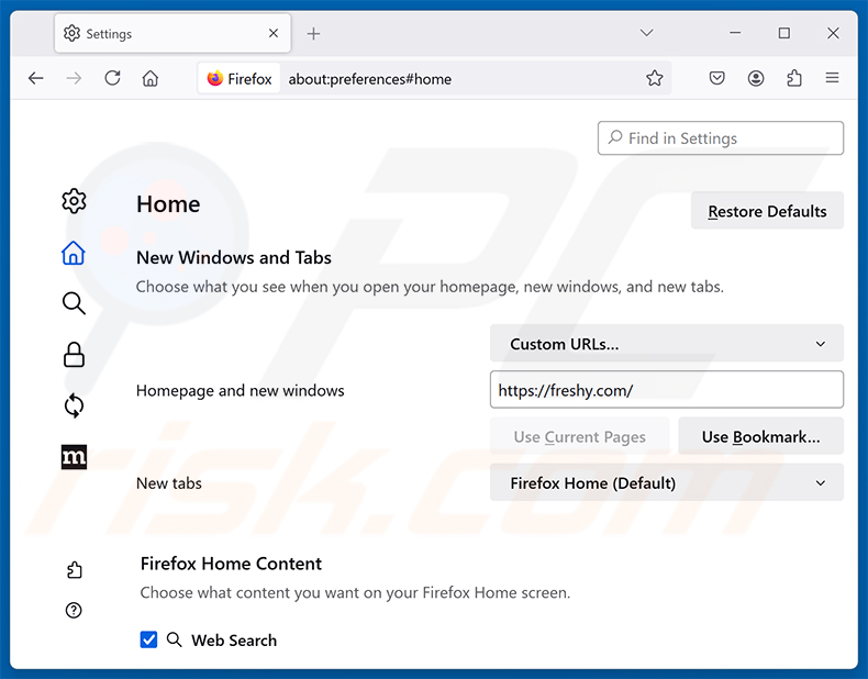 Usuwanie Freshy Search (freshy.com) ze strony głównej Mozilla Firefox