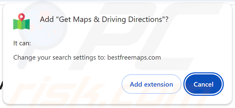 Uprawnienia wymagane przez porywacza przeglądarki Get Maps & Driving Directions (bestfreemaps.com)