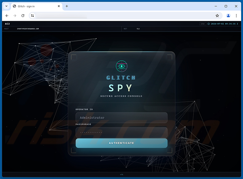 Internetowy panel administracyjny Glitch SPY RAT