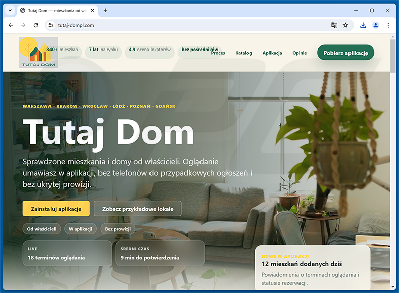 Fałszywa strona pobierania Tutaj Dompl rozpowszechniająca Glitch SPY