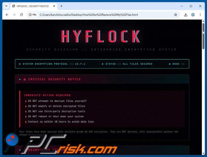 Żądanie okupu ransomware HYFLOCK (How to Restore My Files.html)