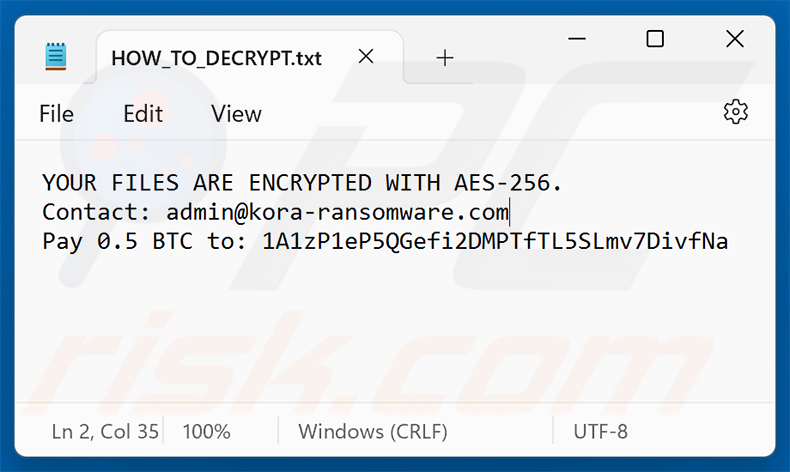 Żądanie okupu ransomware Kora (HOW_TO_DECRYPT.txt)
