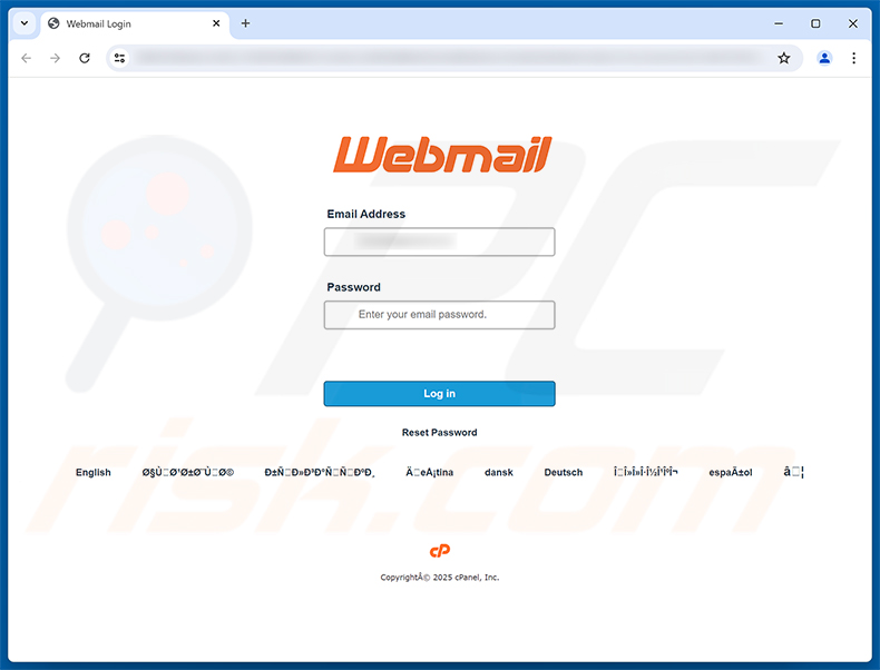 Strona phishingowa Mail Server Administration Scam
