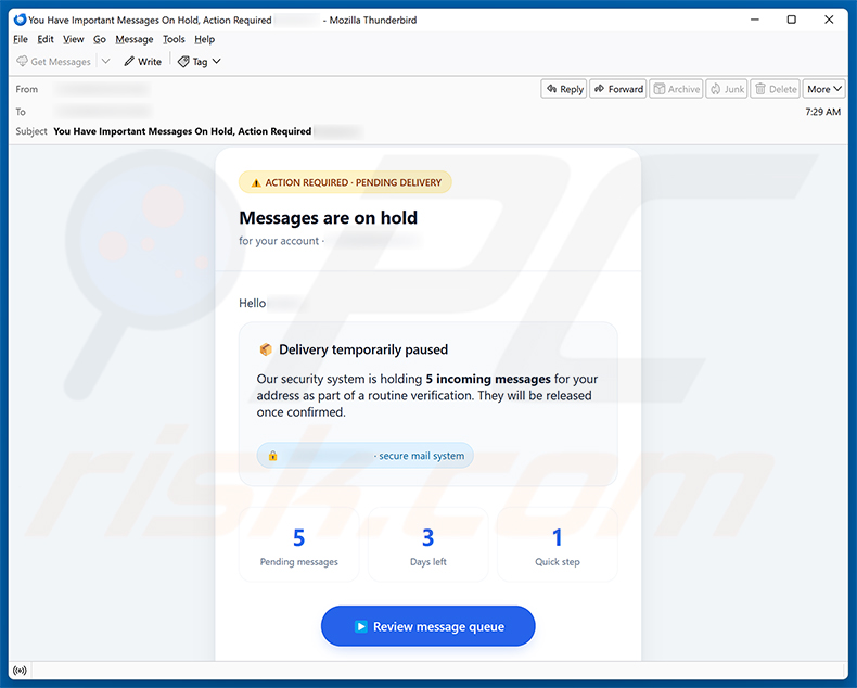Kampania spamowa e-mail Messages Are On Hold