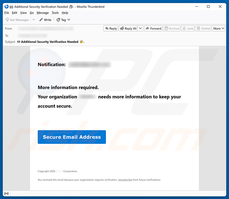 Kampania spamowa Organization Needs Information To Keep Account Secure