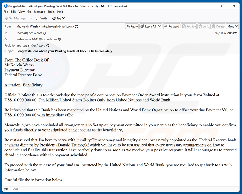 Kampania spamowa e-mail Payment Order Award