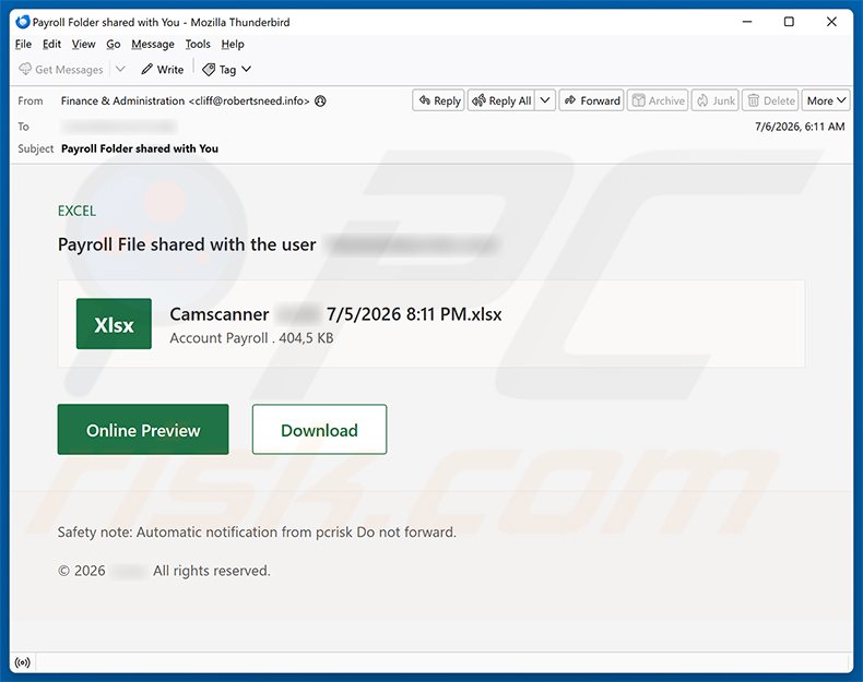 Kampania spamowa e-mail Payroll File Shared