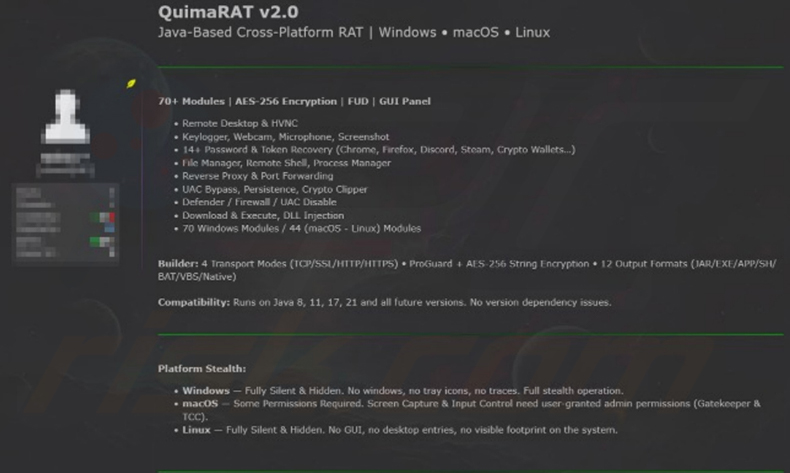 Reklamowa oferta QuimaRAT v2.0
