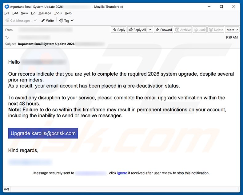 Kampania spamowa e-mail Required System Upgrade