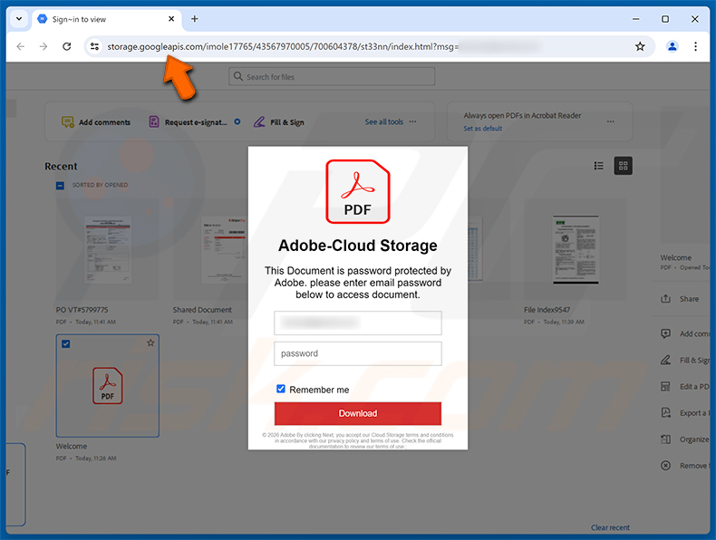 Strona phishingowa Secure Adobe PDF - Credit Card Authorization